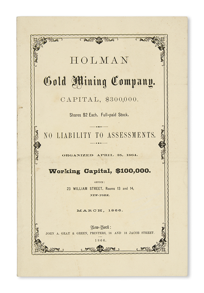 (COLORADO.) Holman Gold Mining Company, Capital $300,000.